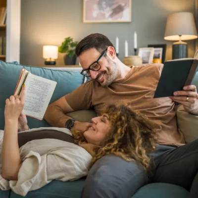 two books on a table with tea