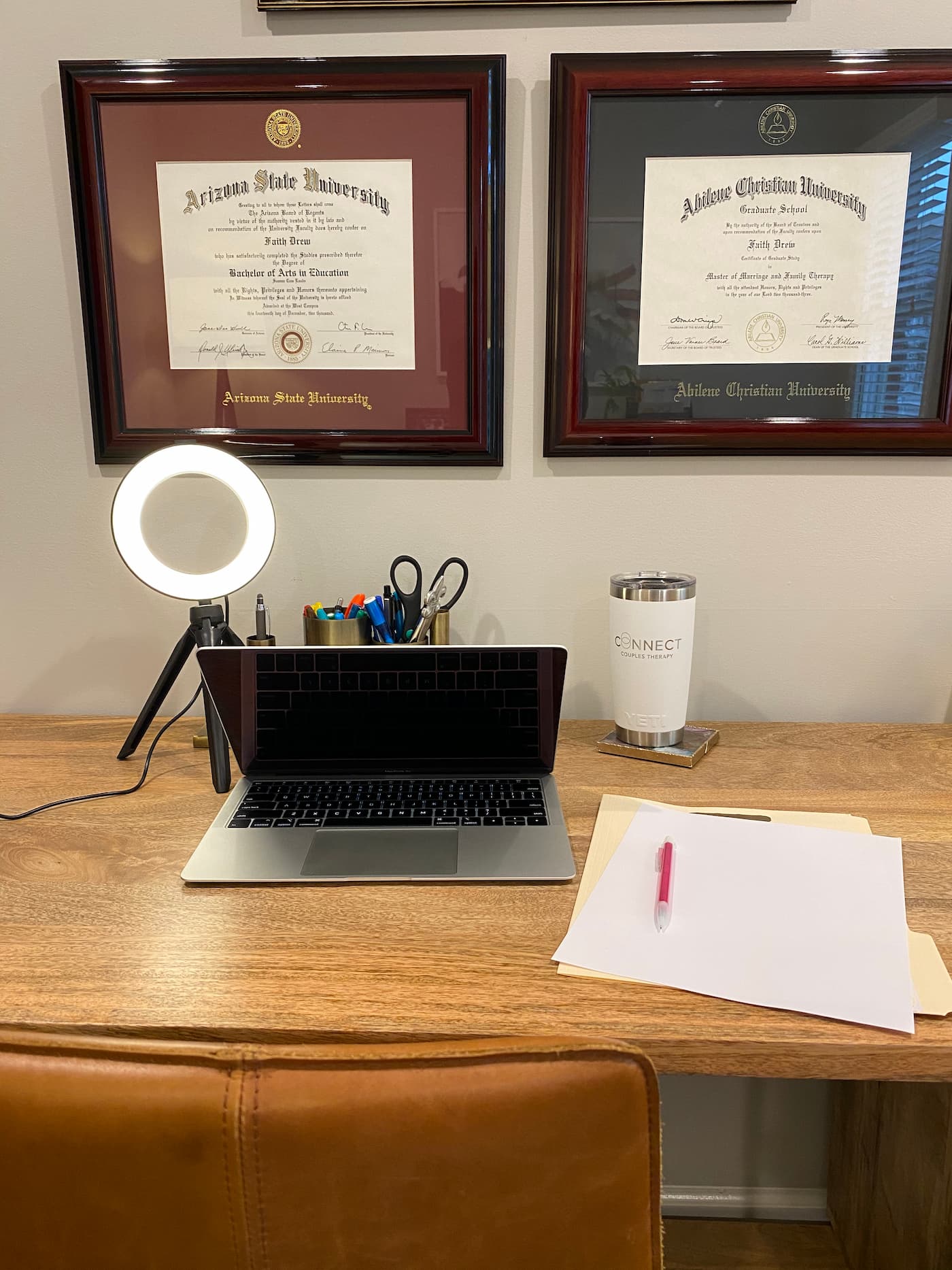 Therapy set up for online session at Connect Couples Therapy