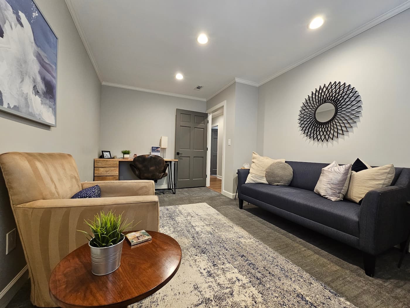 Therapy room for online and in-person sessions at Connect Couples Therapy